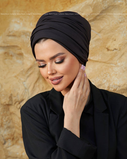 Draped striped cotton turban