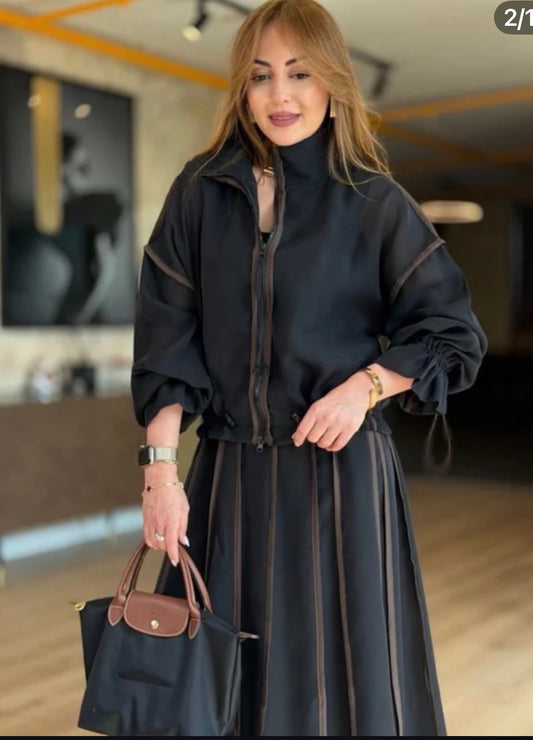 Black Zippered Two-Piece Set