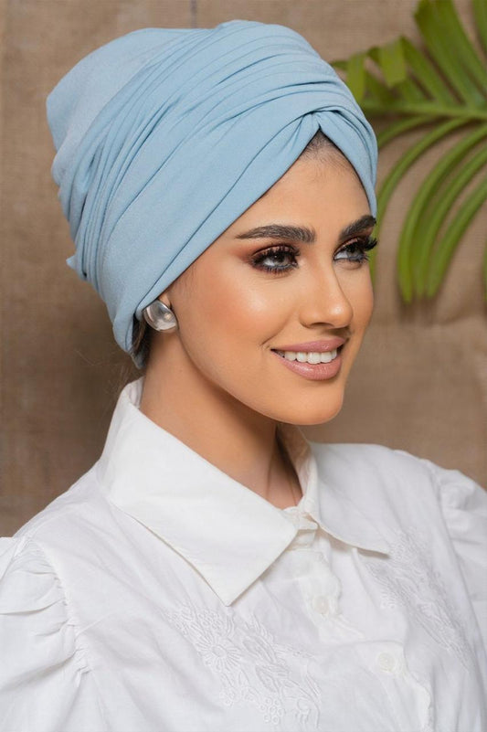 Lycra Draped Turban - Light Blue